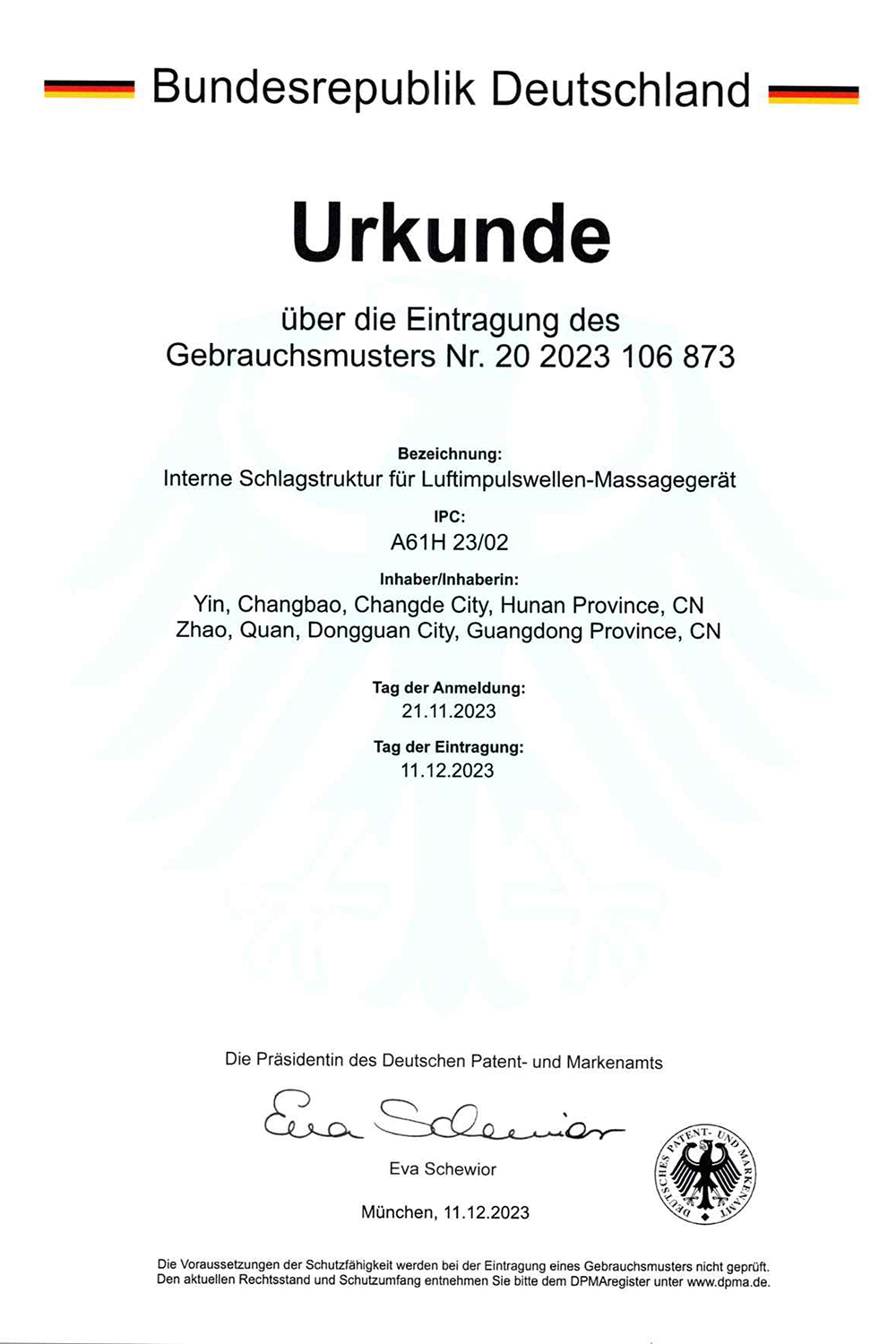 Patent certificate