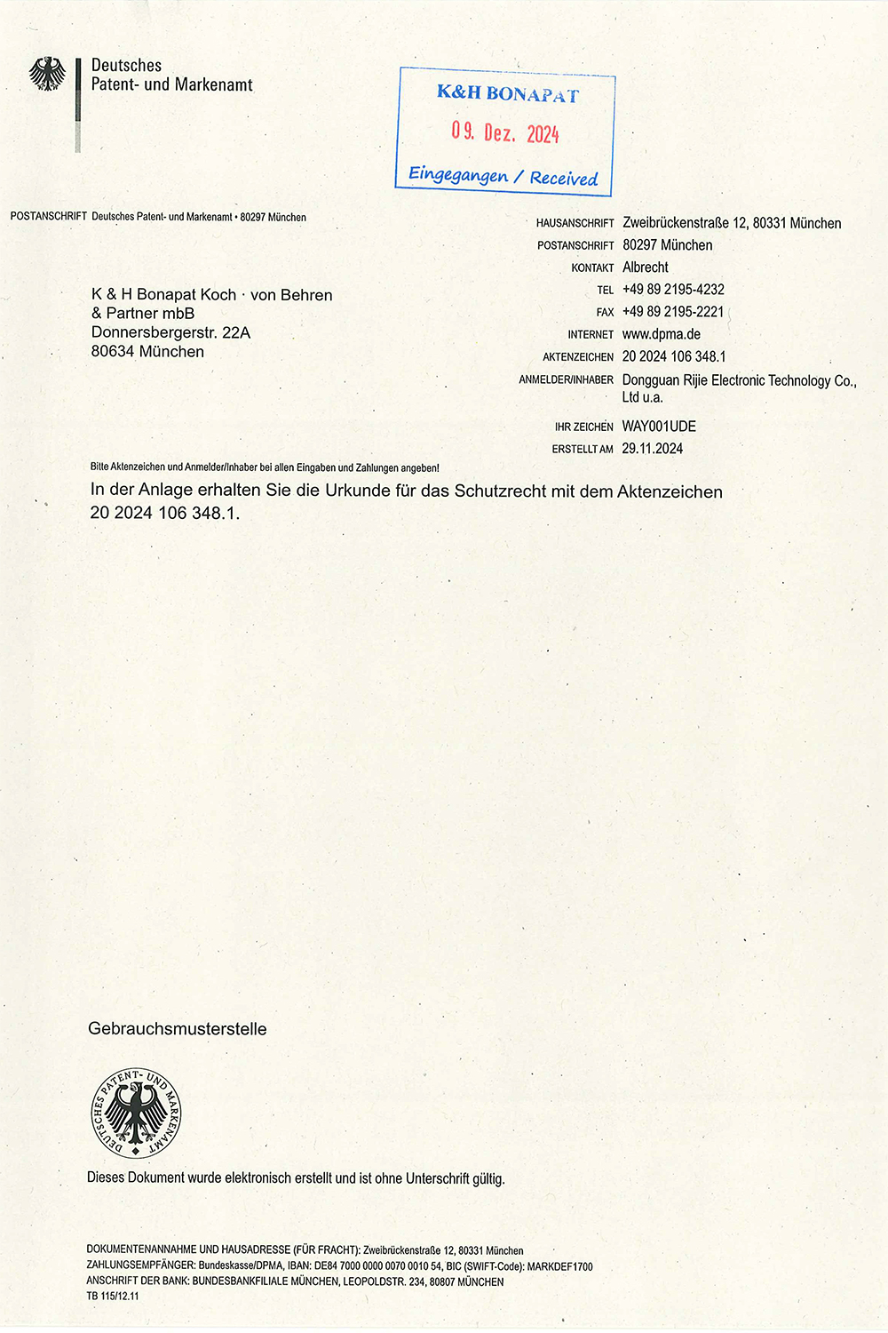 Patent certificate